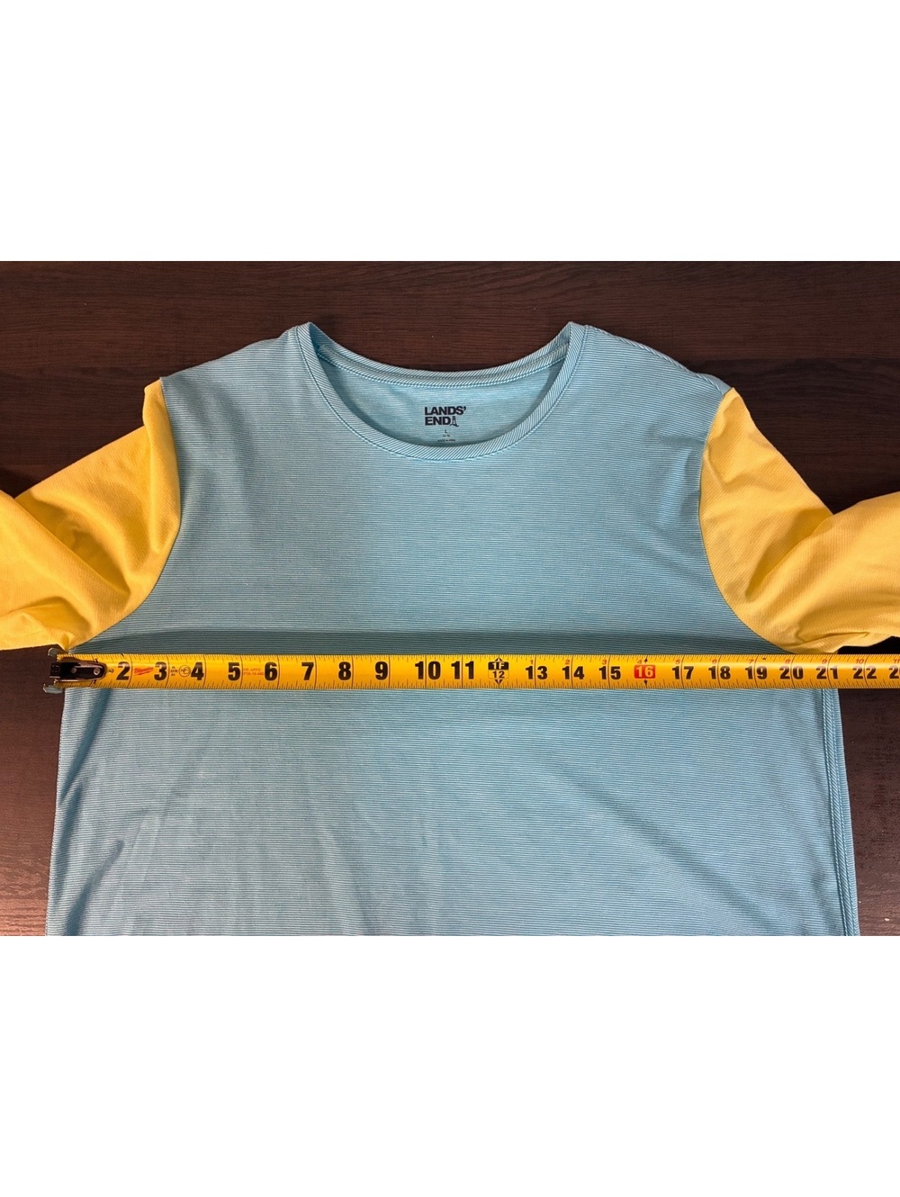 Lands’ End Blue Yellow Colorblock Long Sleeve Top L 14-16 Coastal Preppy - Picture 5 of 10